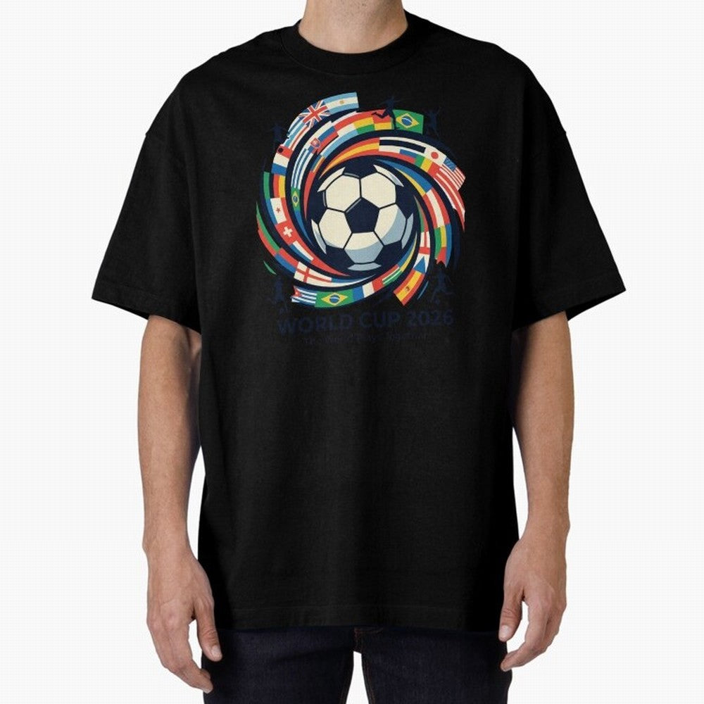 2D World Cup 2026 Football Spiral Flag Design T-Shirt Oversized T-Shirt Showcase Match Day Hype around FIFA World Cup 2026, Messi, CR7 and Mbappe, England and Germany, Game Day Rituals, Football Legends, Country Pride and the Road to the Final;