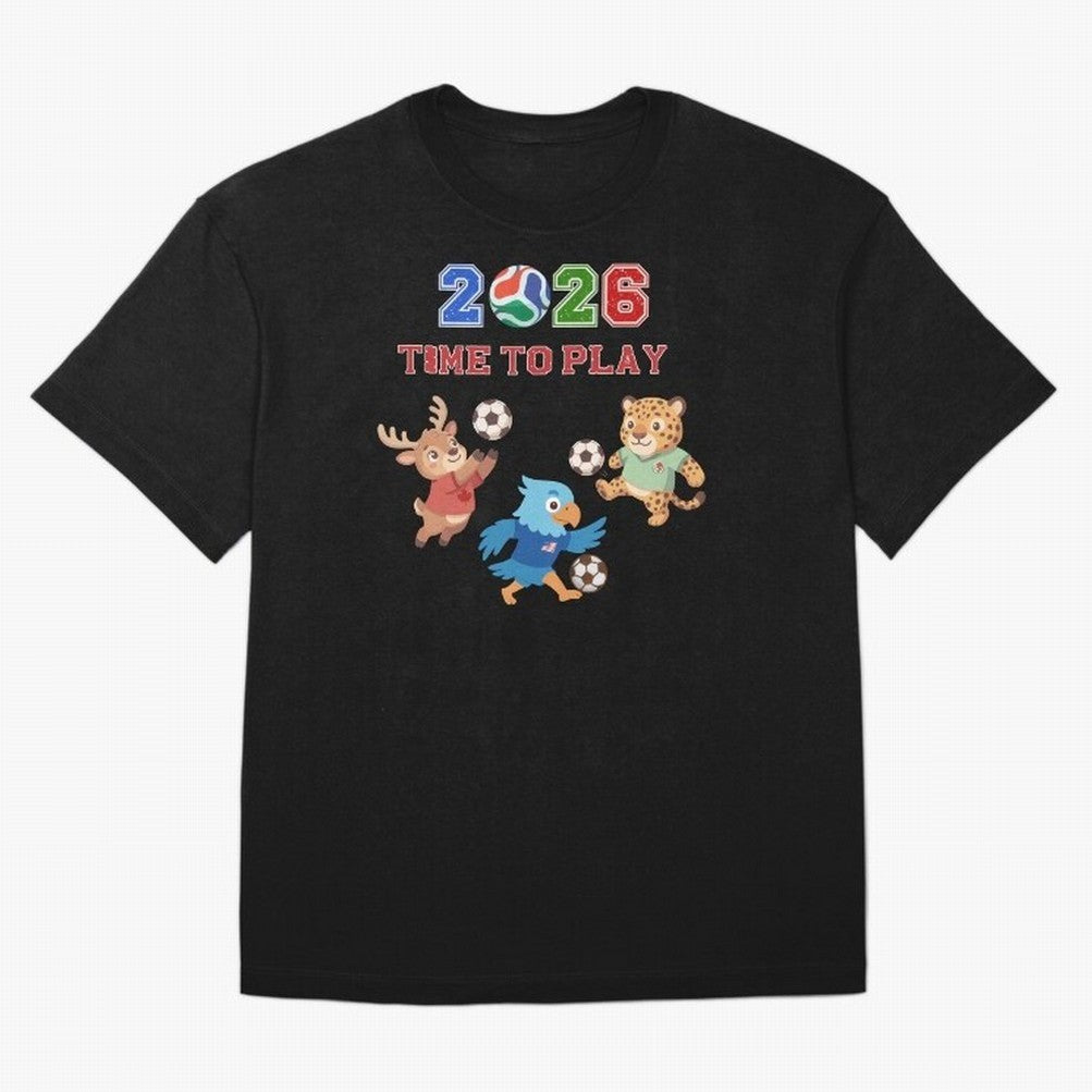 Soccer Mascots 2026 USA Mexico Canada Time To Play Oversized T-Shirt Keep the Legacy of FIFA World Cup 2026 USA Canada Mexico Featuring Messi, England Energy, Tournament Hype, Historic Matchups, Family Viewing Parties and Global Sports Pride; Built