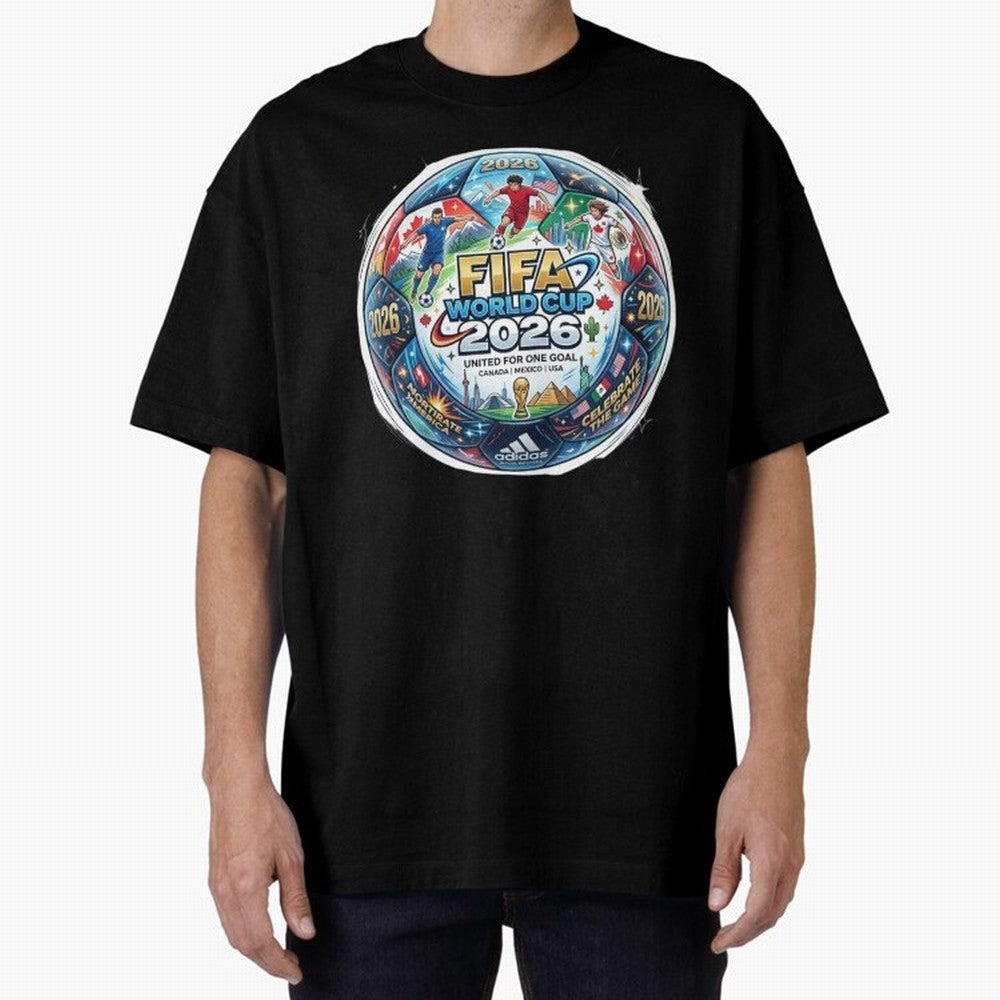 FIFA World Cup 2026 Official Match Ball Concept Art - Canada Mexico USA Oversized T-Shirt Make Every Match About the FIFA World Cup 2026 Journey through Cristiano Ronaldo, Haaland and CR7 Highlights, Portugal, Spain and Germany Pride, Champion