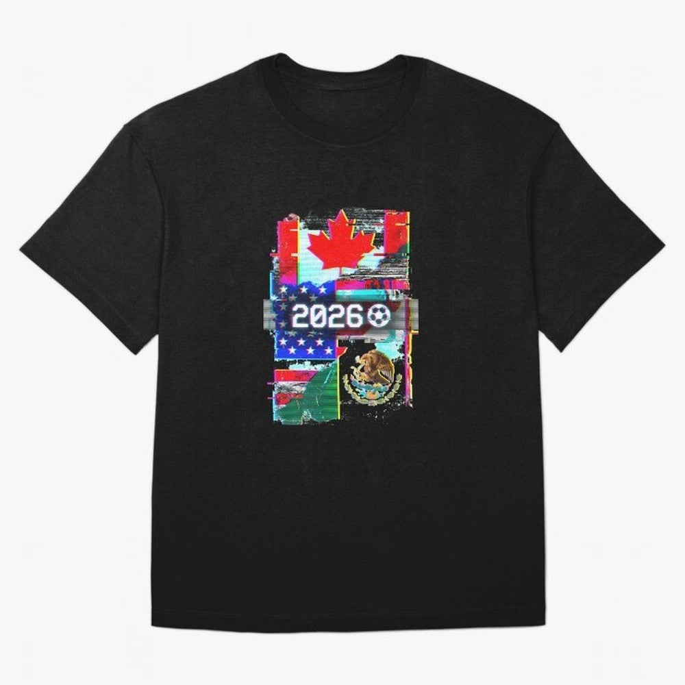 Glitched United 2026 - North America Tournament Emblem Oversized T-Shirt Share Match Day Hype around FIFA World Cup 2026 USA Canada Mexico, Mbappe and Neymar, Portugal, Spain and Germany, Game Day Rituals, Football Legends, Country Pride and the