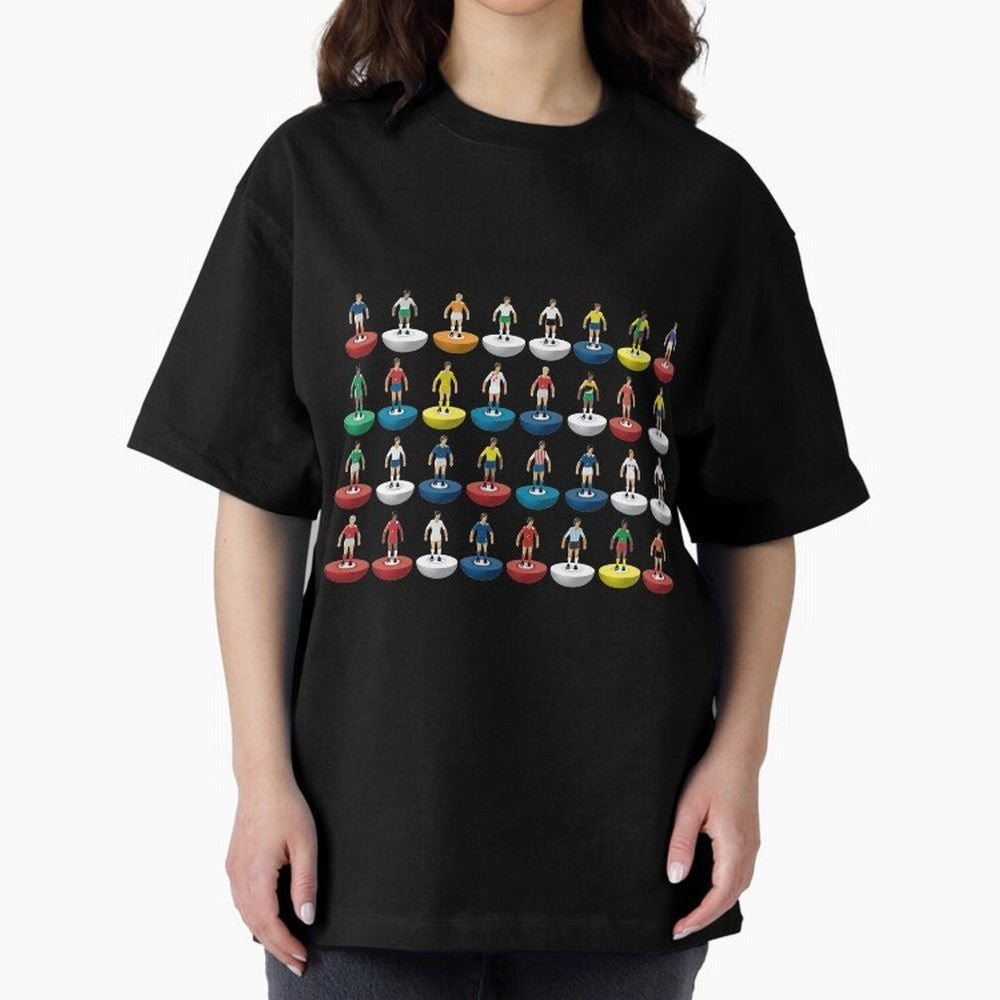World Subbuteo players Oversized T-Shirt Represent the FIFA World Cup 2026 Group Stage Journey through Mbappe Highlights, Spain Pride, Retro Football Energy, Iconic Rivalries, Trophy Chase Drama and Stadium Atmosphere; Ideal for Football Dads,