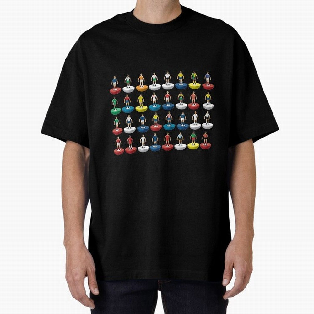World Subbuteo players Oversized T-Shirt Represent the FIFA World Cup 2026 Group Stage Journey through Mbappe Highlights, Spain Pride, Retro Football Energy, Iconic Rivalries, Trophy Chase Drama and Stadium Atmosphere; Ideal for Football Dads,