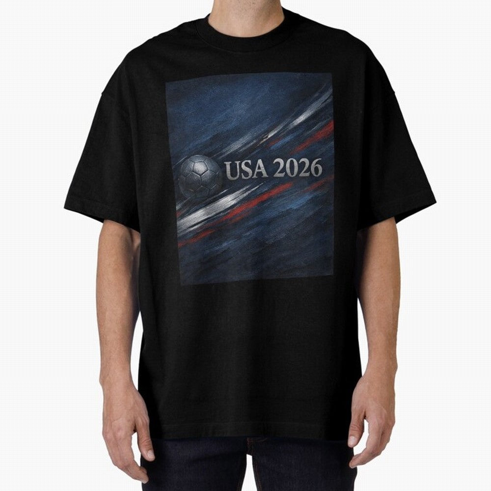 USA 2026 Soccer Design Inspired Oversized T-Shirt Relive Legendary Nights from FIFA World Cup 2026 for Fans of Cristiano Ronaldo and Brazil, Portugal and Argentina, Bringing Sports Nostalgia, International Competition, Famous Players and