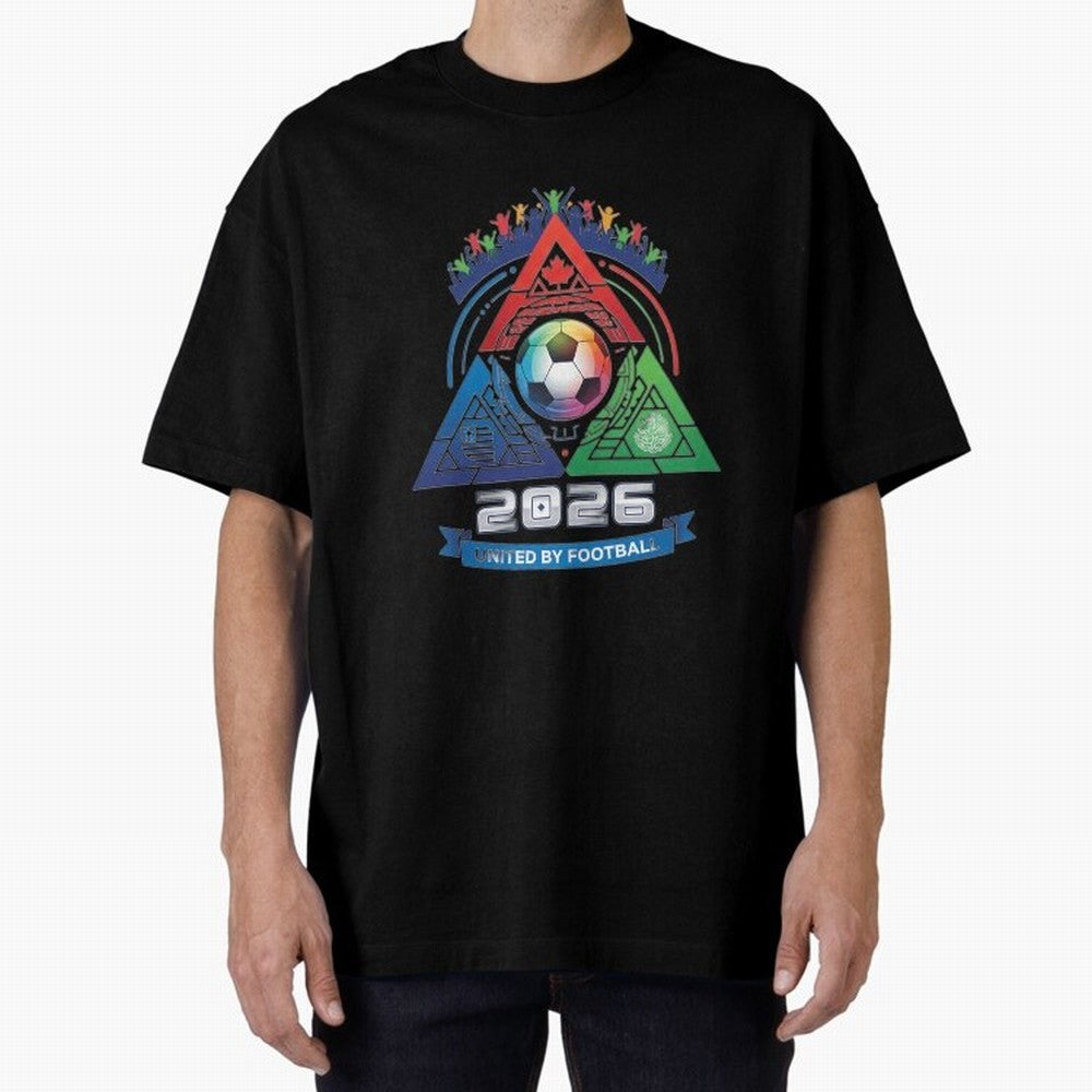 Triangular United By Football World Cup 2026 Emblem Oversized T-Shirt Bring Retro Soccer Energy to FIFA World Cup 2026 USA Canada Mexico Built around Cristiano Ronaldo, France and Portugal Energy, Fan Favorite Moments, National Team Passion, Big
