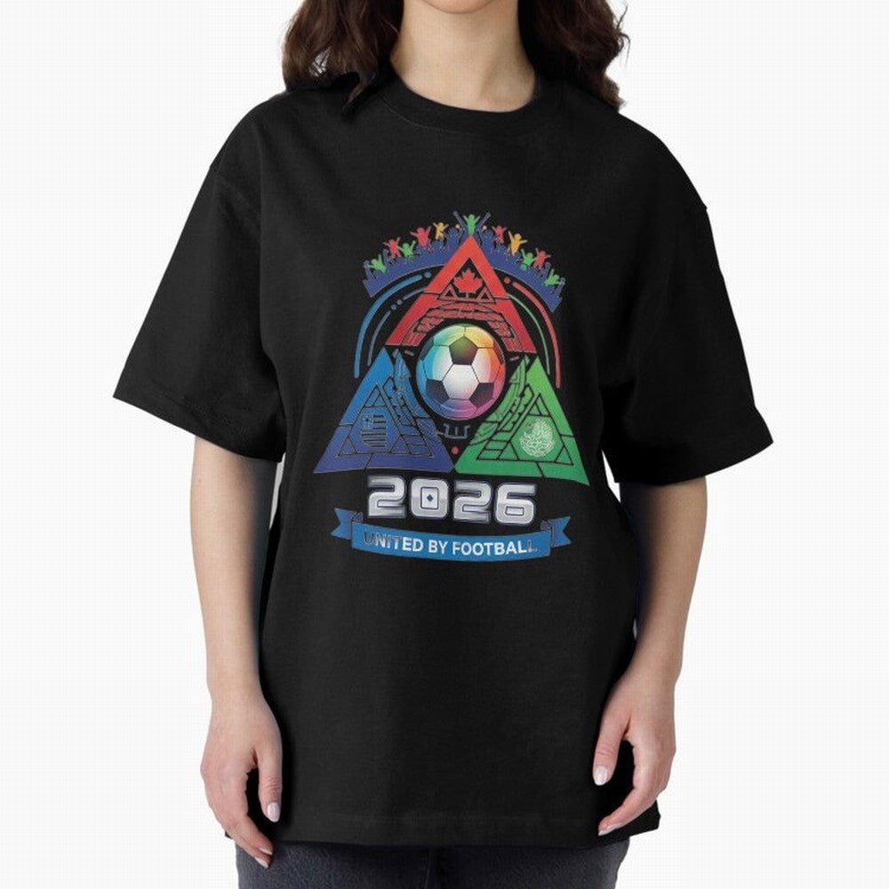 Triangular United By Football World Cup 2026 Emblem Oversized T-Shirt Bring Retro Soccer Energy to FIFA World Cup 2026 USA Canada Mexico Built around Cristiano Ronaldo, France and Portugal Energy, Fan Favorite Moments, National Team Passion, Big