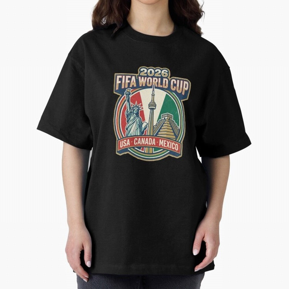 North America United Soccer 2026 Vintage Crest Oversized T-Shirt Show Your Stadium Side during FIFA World Cup 2026 USA Canada Mexico Spirit, Filled with France and Portugal, Neymar, Haaland and Cristiano Ronaldo, Classic Soccer Heritage,