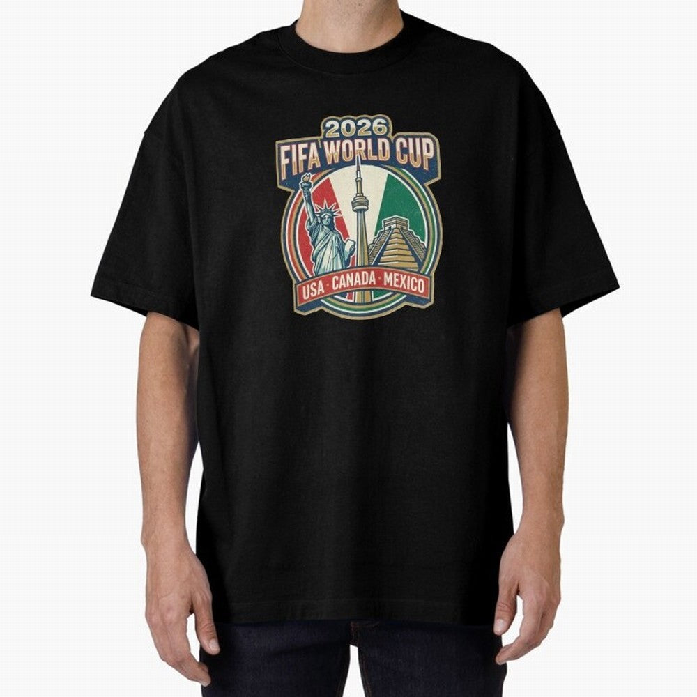 North America United Soccer 2026 Vintage Crest Oversized T-Shirt Show Your Stadium Side during FIFA World Cup 2026 USA Canada Mexico Spirit, Filled with France and Portugal, Neymar, Haaland and Cristiano Ronaldo, Classic Soccer Heritage,