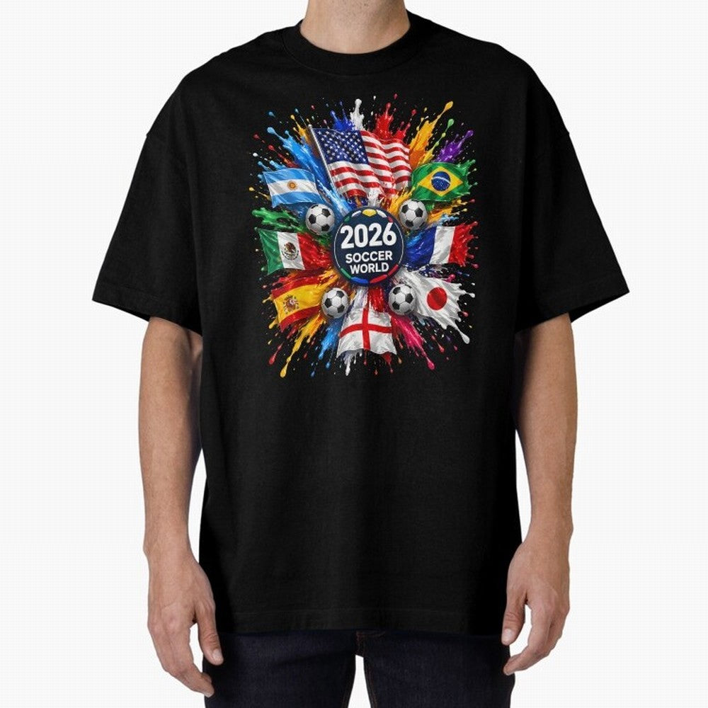 2026 Soccer World USA Flag Burst Fan Tee Oversized T-Shirt Show Your Tournament Heart for FIFA World Cup 2026 USA Canada Mexico Celebrating Haaland and Mbappe, Germany Energy, Championship Spirit, Famous Goals, Roaring Crowds and International