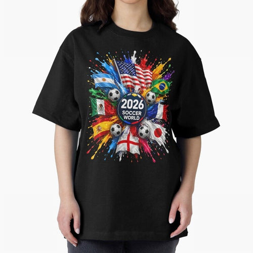 2026 Soccer World USA Flag Burst Fan Tee Oversized T-Shirt Show Your Tournament Heart for FIFA World Cup 2026 USA Canada Mexico Celebrating Haaland and Mbappe, Germany Energy, Championship Spirit, Famous Goals, Roaring Crowds and International