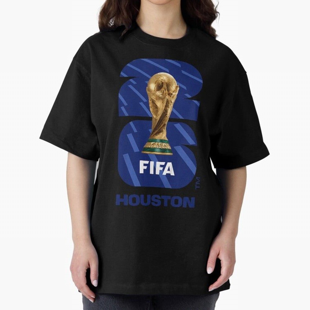 World Cup26 Houston Trophy Oversized T-Shirt Feel the FIFA World Cup 2026 USA Canada Mexico Journey through Messi, CR7 and Mbappe Highlights, Portugal, Spain and Germany Pride, Soccer Culture, Superstar Moments, National Team Dreams and Competitive