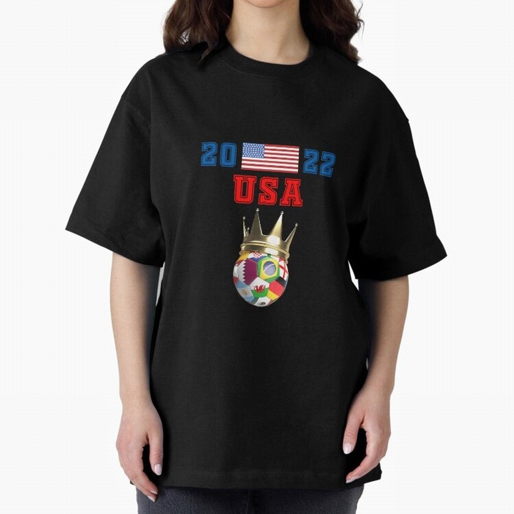 Usa World Cup Jersey 2022 Oversized T-Shirt Honor Football Greatness during FIFA World Cup 2026 Group Stage for Fans of Messi, CR7 and Mbappe and Portugal, Bringing Vintage Soccer Flavor, Modern Football Stars, National Flags and Final Night