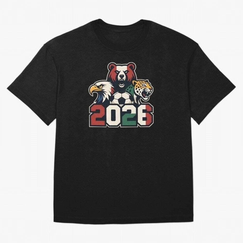World Cup 2026 USA Canada Mexico Host Mascots Oversized T-Shirt Celebrate Rivalries and Pride in FIFA World Cup 2026 USA Canada Mexico Spirit, Connected to England, France and Netherlands, Mbappe, Football Passion, Legendary Performances, Festival