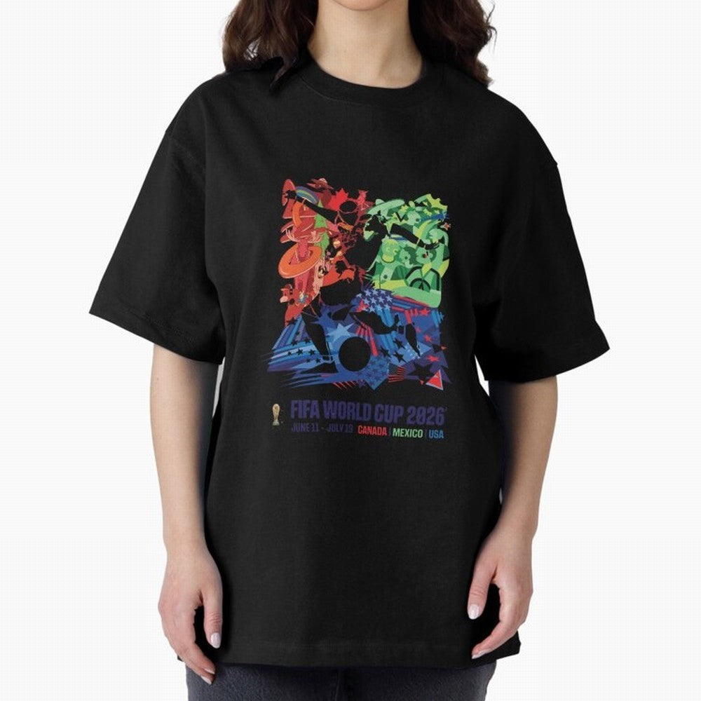 Host Nations Cultural Splash Art Oversized T-Shirt Turn Up for FIFA World Cup 2026 Group Stage Spirit, with Argentina, CR7 and Messi, Stadium Chants, National Pride, Trophy Dreams and Unforgettable Football Memories; Perfect for People Who Love