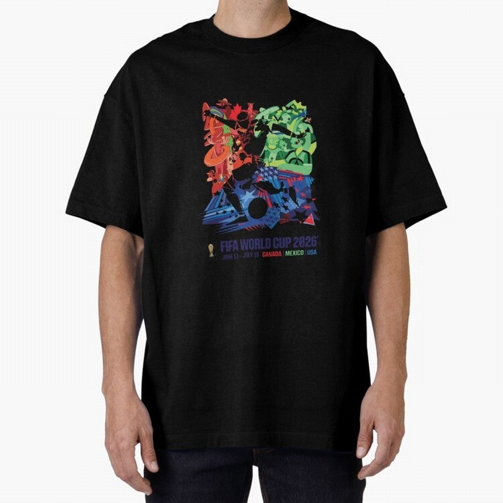 Host Nations Cultural Splash Art Oversized T-Shirt Turn Up for FIFA World Cup 2026 Group Stage Spirit, with Argentina, CR7 and Messi, Stadium Chants, National Pride, Trophy Dreams and Unforgettable Football Memories; Perfect for People Who Love