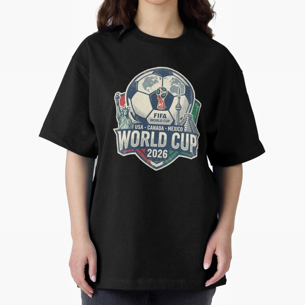 North America United Soccer 2026 Vintage Crest Oversized T-Shirt Relive FIFA World Cup 2026 Group Stage Made for Messi, Neymar and Mbappe, Spain Energy, Stadium Memories, Football Loyalty, International Chants and Championship Tradition; Built for