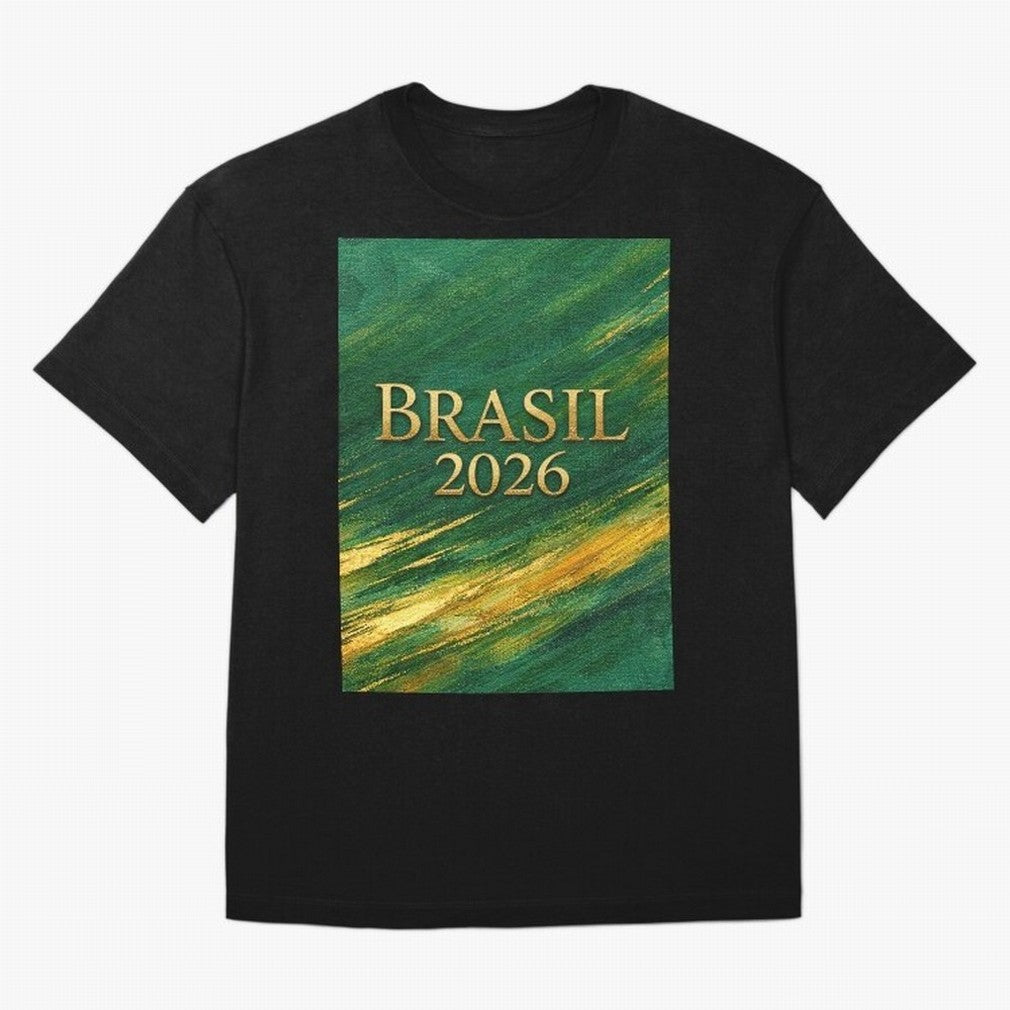 Brasil 2026 Gold Soccer Theme Oversized T-Shirt Carry the Dream of FIFA World Cup 2026 for Fans of Messi, CR7 and Mbappe and England, France and Netherlands, Bringing Worldwide Fan Energy, Dramatic Goals, Stadium Lights and Championship