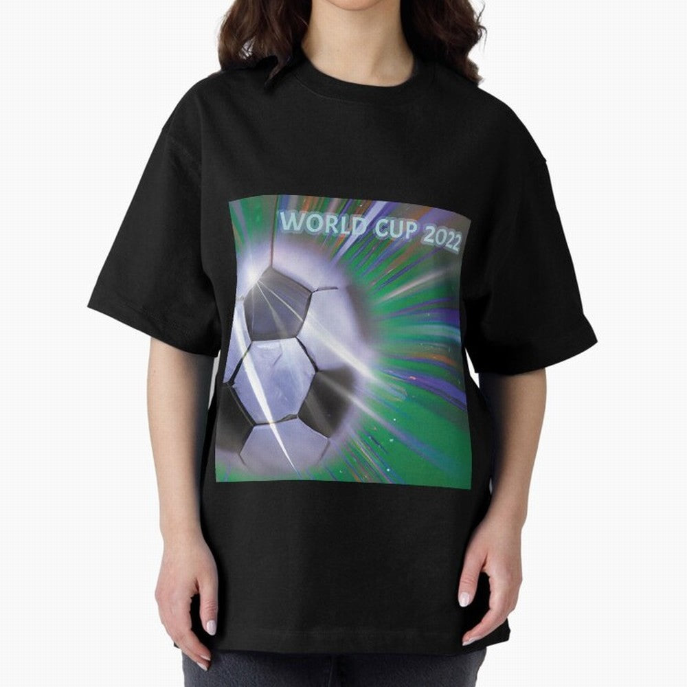 World Cup 2022 Oversized T-Shirt Show Match Day Excitement for FIFA World Cup 2026 USA Canada Mexico for Fans of Messi and Cristiano Ronaldo and Argentina and Brazil, Bringing Vintage Soccer Flavor, Modern Football Stars, National Flags and Final