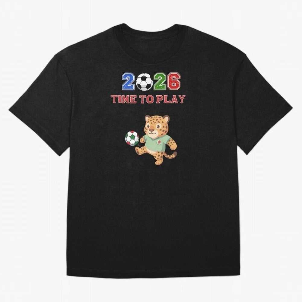 Mexico Soccer Jaguar Mascot 2026 Time To Play Football Oversized T-Shirt Bring Supporter Culture to FIFA World Cup 2026 Spirit, Highlighting Spain, Messi and Cristiano Ronaldo, Retro Football Energy, Iconic Rivalries, Trophy Chase Drama and Stadium
