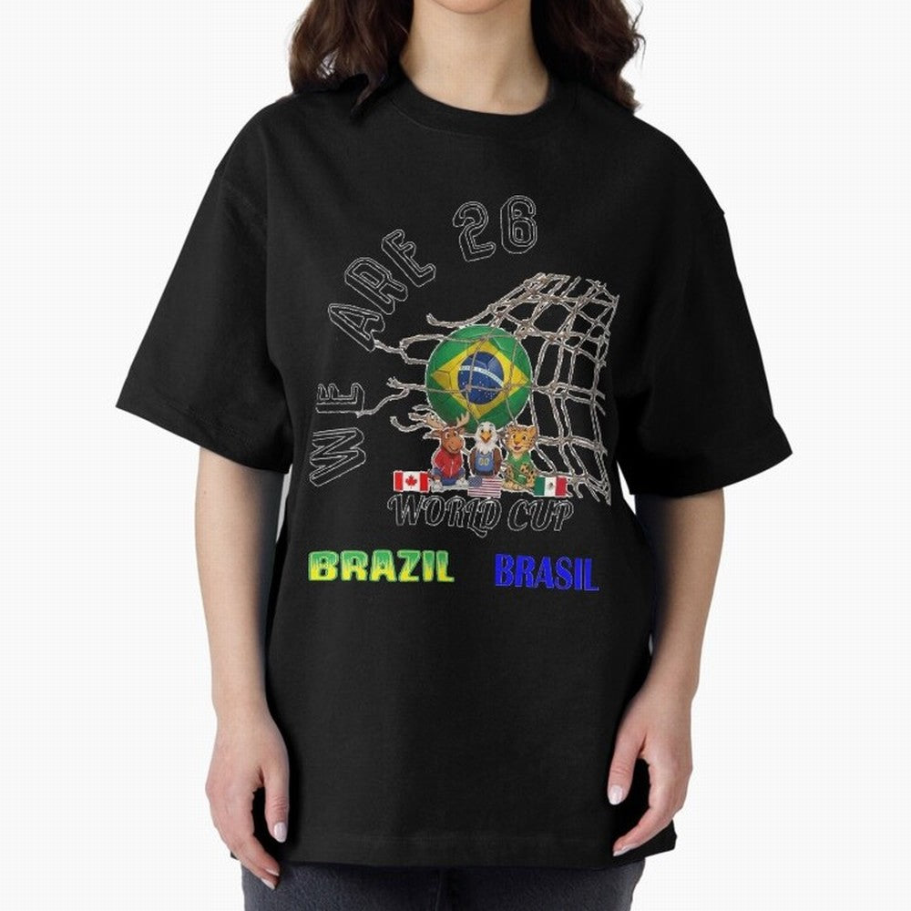 World Cup 26 - Brazil Oversized T-Shirt Keep the Match Day Mood of Global Football Passion for FIFA World Cup 2026 USA Canada Mexico, Driven by Cristiano Ronaldo, England, Global Supporter Spirit, Legendary Goals, National Colors and Tournament