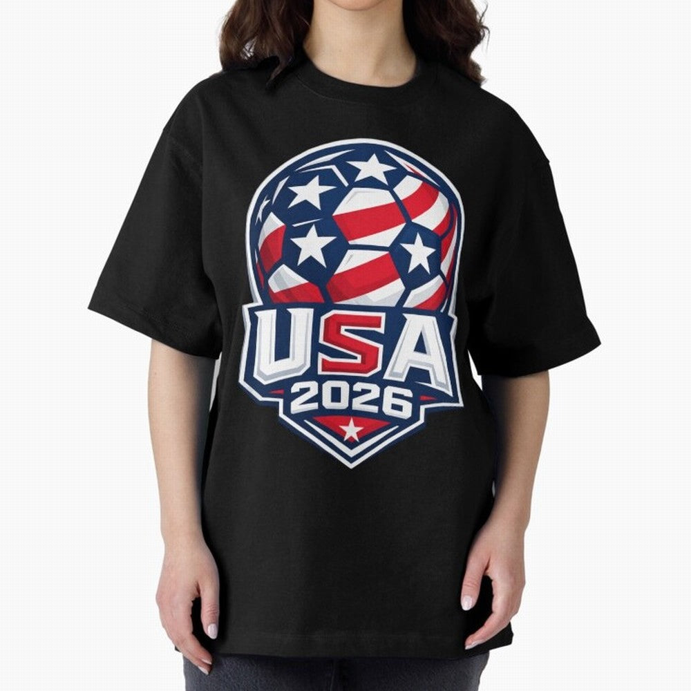 USA 2026 World Cup T-Shirt - Star Spangled Soccer Design - American Host Fan Tee Oversized T-Shirt Capture FIFA World Cup 2026 Filled with Mbappe, Argentina Energy, Tournament Hype, Historic Matchups, Family Viewing Parties and Global Sports Pride;
