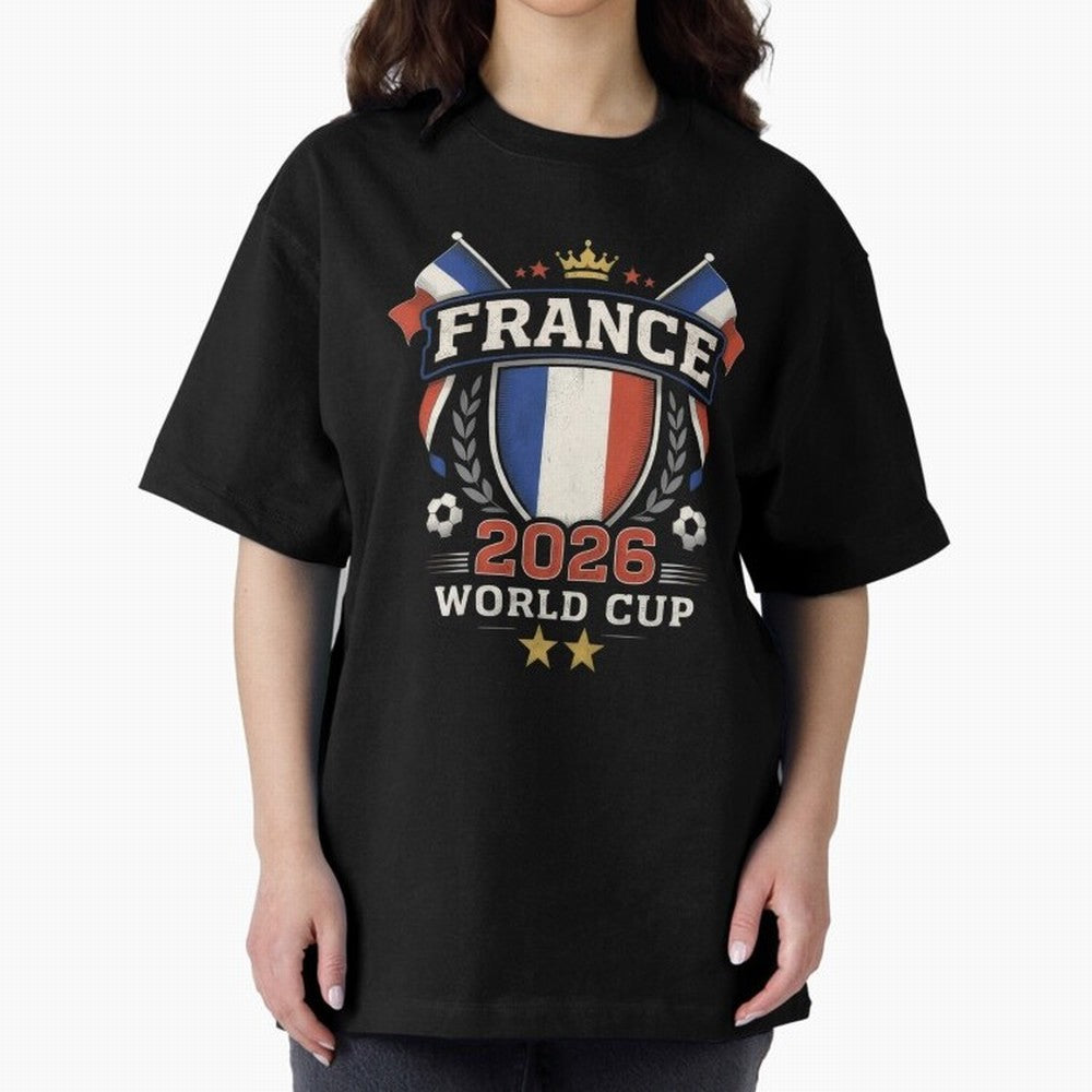 France World Cup 2026 Football Heritage - Les Bleus Crest Oversized T-Shirt Feel International Energy from Global Football Passion for FIFA World Cup 2026, Connected to CR7, Argentina, France and Brazil, Classic Soccer Heritage, Championship