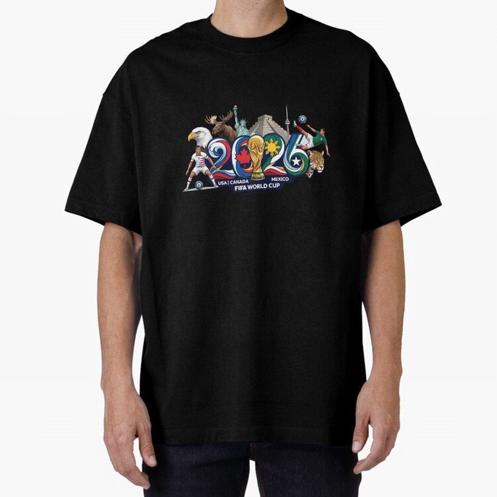 FIFA World Cup 2026 North America: USA Canada Mexico United Nations of Football Oversized T-Shirt Celebrate Global Football Passion for FIFA World Cup 2026 Group Stage, with Messi, Neymar and Mbappe, Brazil, Portugal and Argentina, Champion