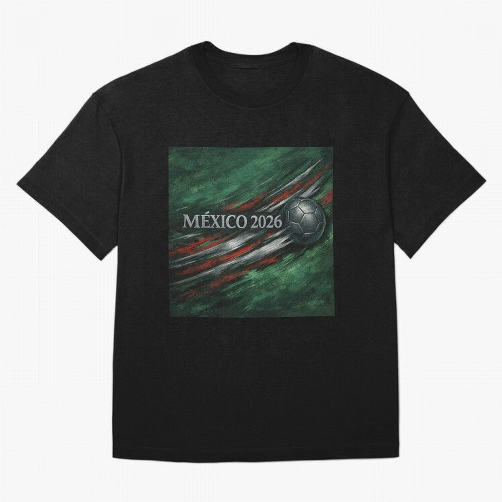 M¨¦xico 2026 Soccer Design Oversized T-Shirt Turn Up for FIFA World Cup 2026 USA Canada Mexico Driven by Messi and Cristiano Ronaldo, Portugal, Spain and Germany Energy, Championship Spirit, Famous Goals, Roaring Crowds and International Football