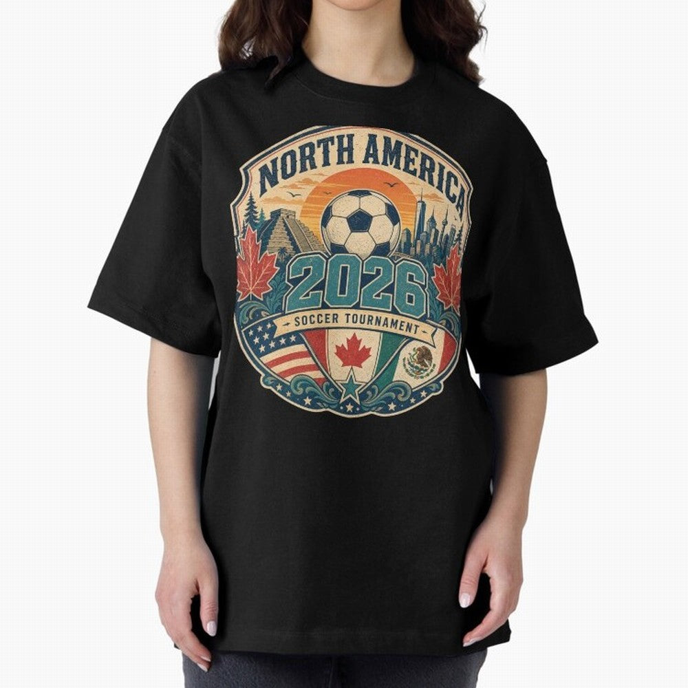 USA Canada Mexico Soccer Cup Oversized T-Shirt Make Your Look Match the FIFA World Cup 2026 USA Canada Mexico Journey through Messi and Cristiano Ronaldo Highlights, England and Germany Pride, Championship Spirit, Famous Goals, Roaring Crowds and