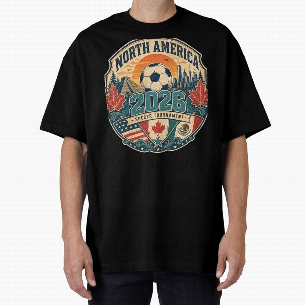 USA Canada Mexico Soccer Cup Oversized T-Shirt Make Your Look Match the FIFA World Cup 2026 USA Canada Mexico Journey through Messi and Cristiano Ronaldo Highlights, England and Germany Pride, Championship Spirit, Famous Goals, Roaring Crowds and