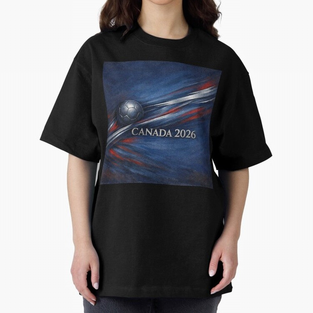 Canada 2026 Soccer Theme with silver lines Oversized T-Shirt Celebrate Fan Culture around the FIFA World Cup 2026 Journey through Neymar, Haaland and Cristiano Ronaldo Highlights, Portugal, Spain and Germany Pride, Vintage Soccer Flavor, Modern