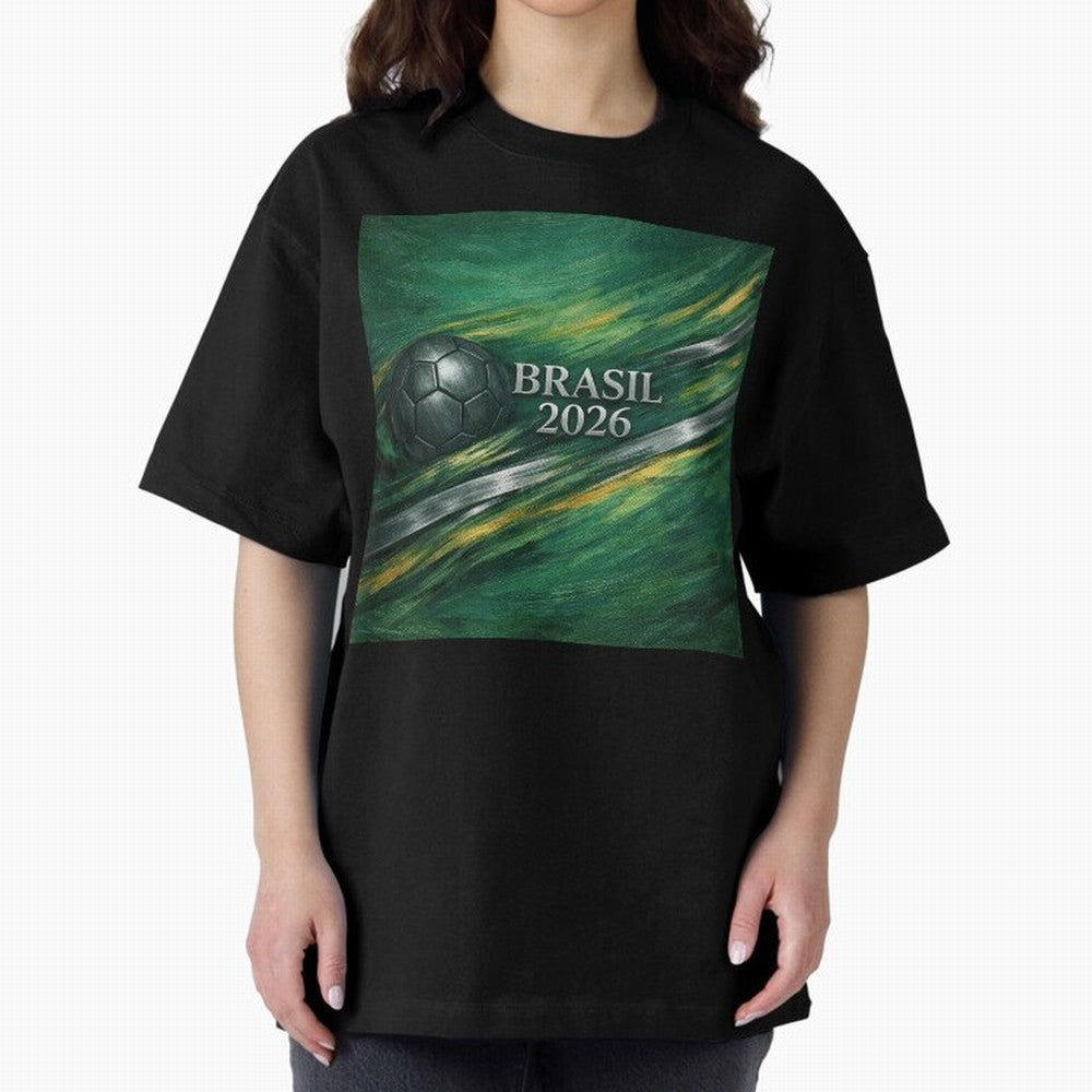 Brazil World Cup 2026 Concept Oversized T-Shirt Share FIFA World Cup 2026 Group Stage for Fans of Messi, Neymar and Mbappe and France, Bringing Championship Spirit, Famous Goals, Roaring Crowds and International Football Unity; Made for Die Hard