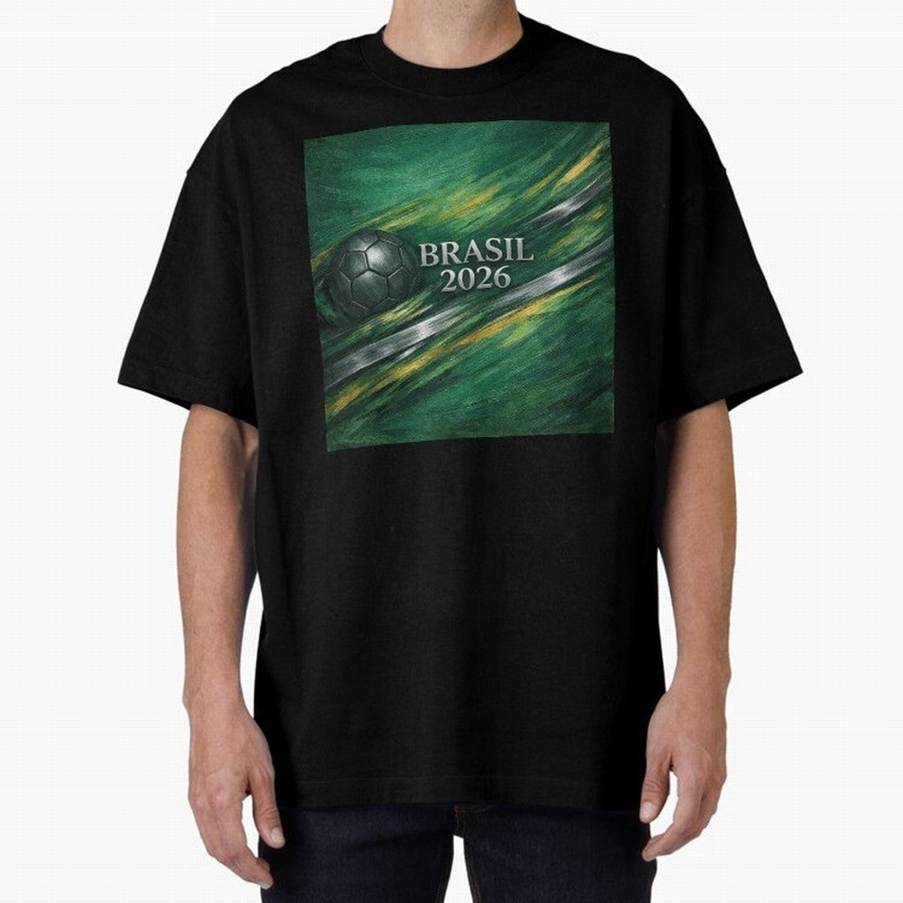 Brazil World Cup 2026 Concept Oversized T-Shirt Share FIFA World Cup 2026 Group Stage for Fans of Messi, Neymar and Mbappe and France, Bringing Championship Spirit, Famous Goals, Roaring Crowds and International Football Unity; Made for Die Hard