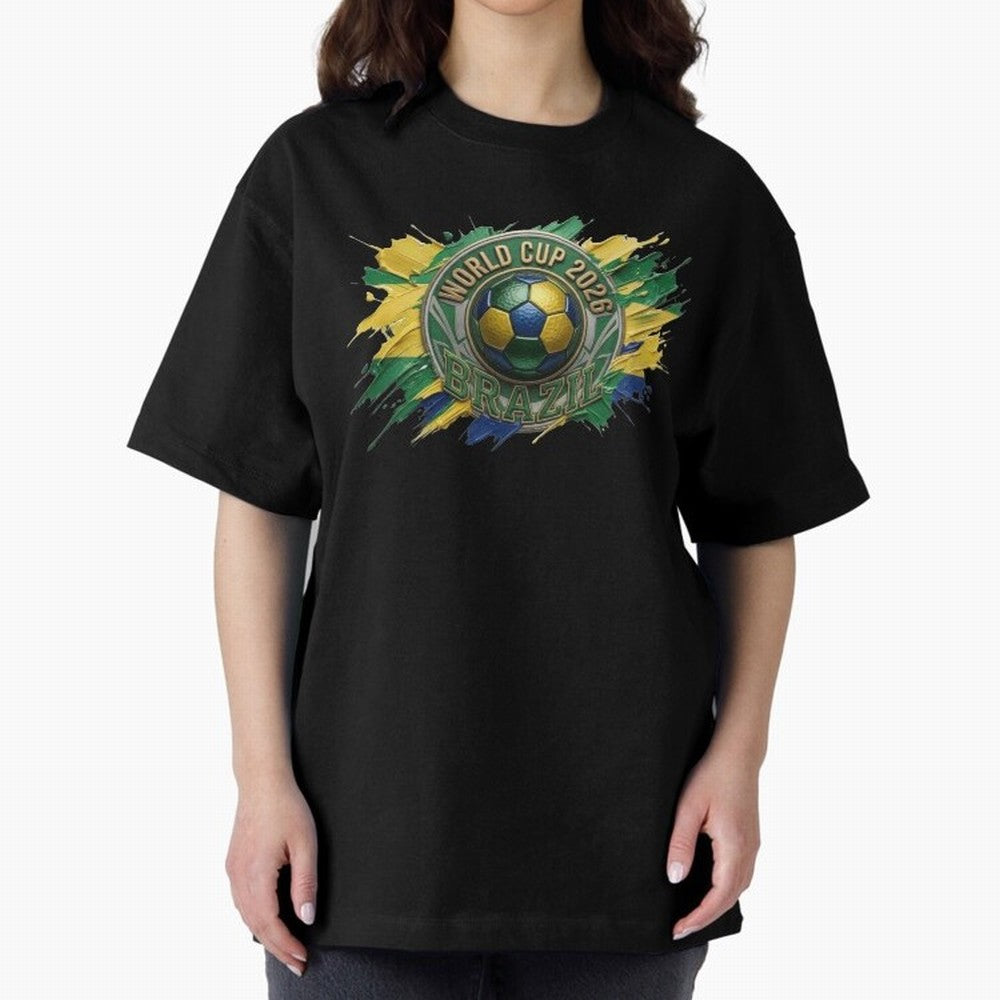 World Cup 2026 Brazil Soccer Ball Paint Splash Oversized T-Shirt Support FIFA World Cup 2026 Group Stage Spirit, Featuring Argentina, France and Brazil, Messi and Cristiano Ronaldo, Retro Football Energy, Iconic Rivalries, Trophy Chase Drama and