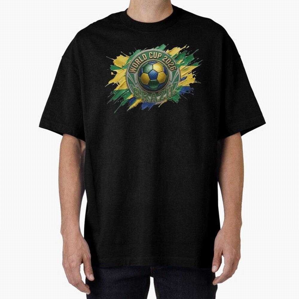 World Cup 2026 Brazil Soccer Ball Paint Splash Oversized T-Shirt Support FIFA World Cup 2026 Group Stage Spirit, Featuring Argentina, France and Brazil, Messi and Cristiano Ronaldo, Retro Football Energy, Iconic Rivalries, Trophy Chase Drama and