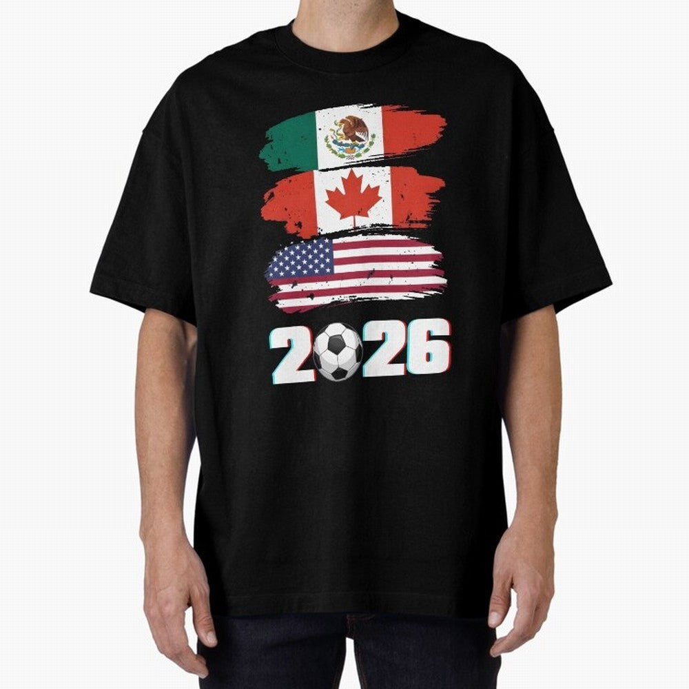 USA Canada Mexico Flag 2026 Cup Brush Art Oversized T-Shirt Discover Global Football Passion for FIFA World Cup 2026 Group Stage, Centered on Neymar, Haaland and Cristiano Ronaldo, Argentina, Match Day Excitement, Supporter Culture, Golden Goals