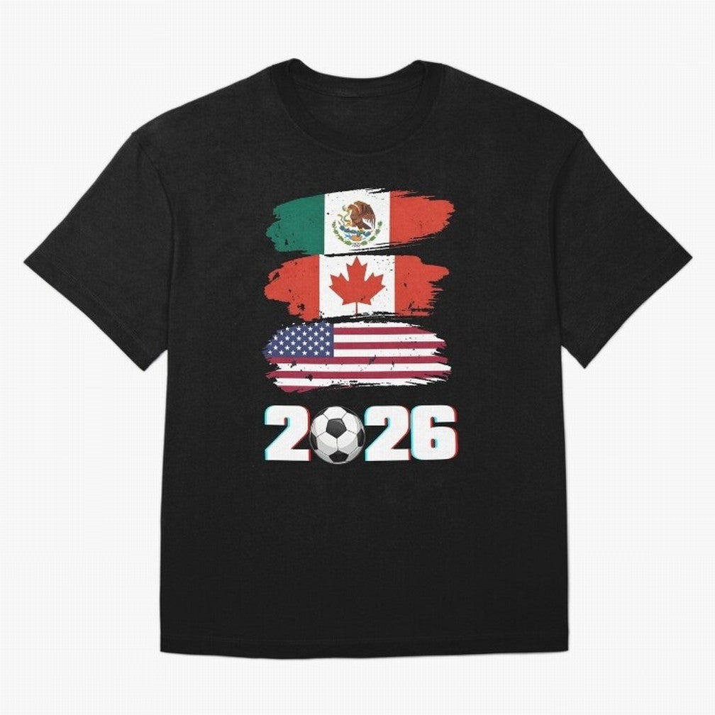 USA Canada Mexico Flag 2026 Cup Brush Art Oversized T-Shirt Discover Global Football Passion for FIFA World Cup 2026 Group Stage, Centered on Neymar, Haaland and Cristiano Ronaldo, Argentina, Match Day Excitement, Supporter Culture, Golden Goals