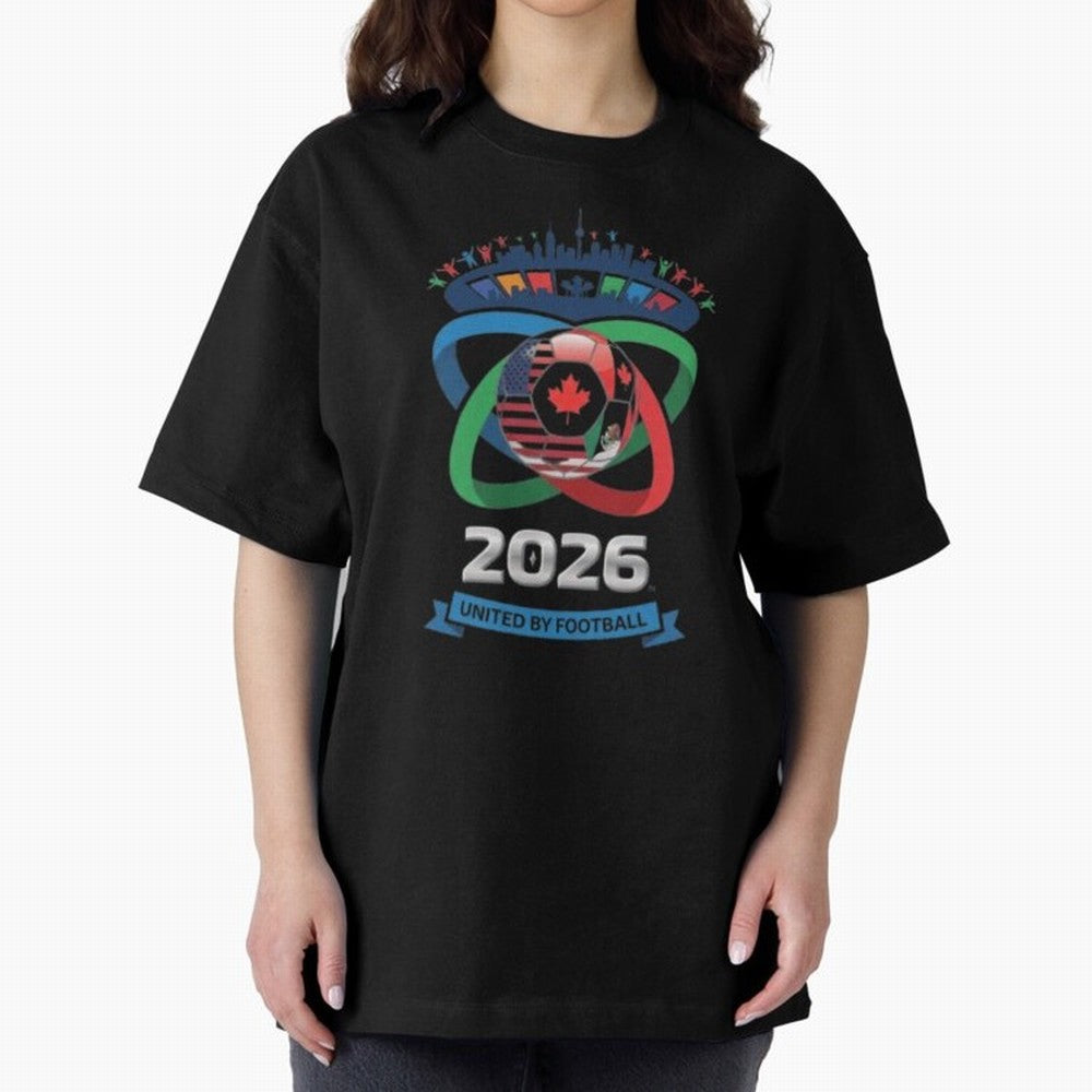 Infinity Loop World Cup 2026 Host Nation Design Oversized T-Shirt Celebrate Football Dreams Across Global Football Passion for FIFA World Cup 2026, Capturing Mbappe and Neymar, England, Vintage Soccer Flavor, Modern Football Stars, National Flags