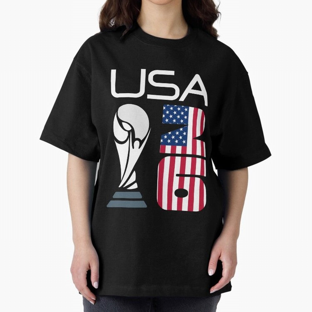 USA 2026 Soccer World Cup Trophy American Flag Design Oversized T-Shirt Build Global Football Passion for FIFA World Cup 2026 USA Canada Mexico, Inspired by Cristiano Ronaldo, Haaland and CR7, France and Portugal, Fan Favorite Moments, National