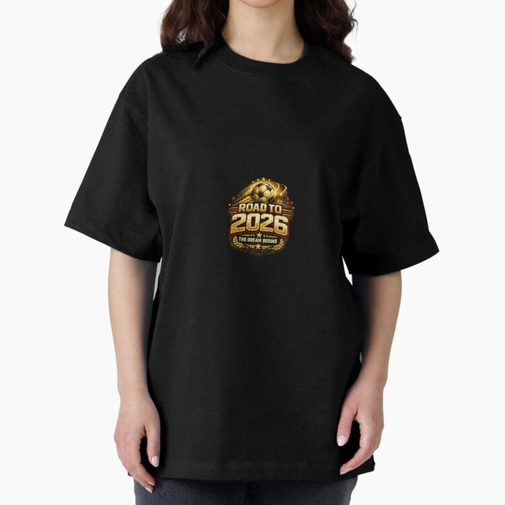 Road To 2026 Football Fan Shirt Oversized T-Shirt Carry the Colors and Pride of Global Football Passion for FIFA World Cup 2026 Group Stage, Celebrating Haaland, Brazil, Portugal and Argentina, Vintage Soccer Flavor, Modern Football Stars, National