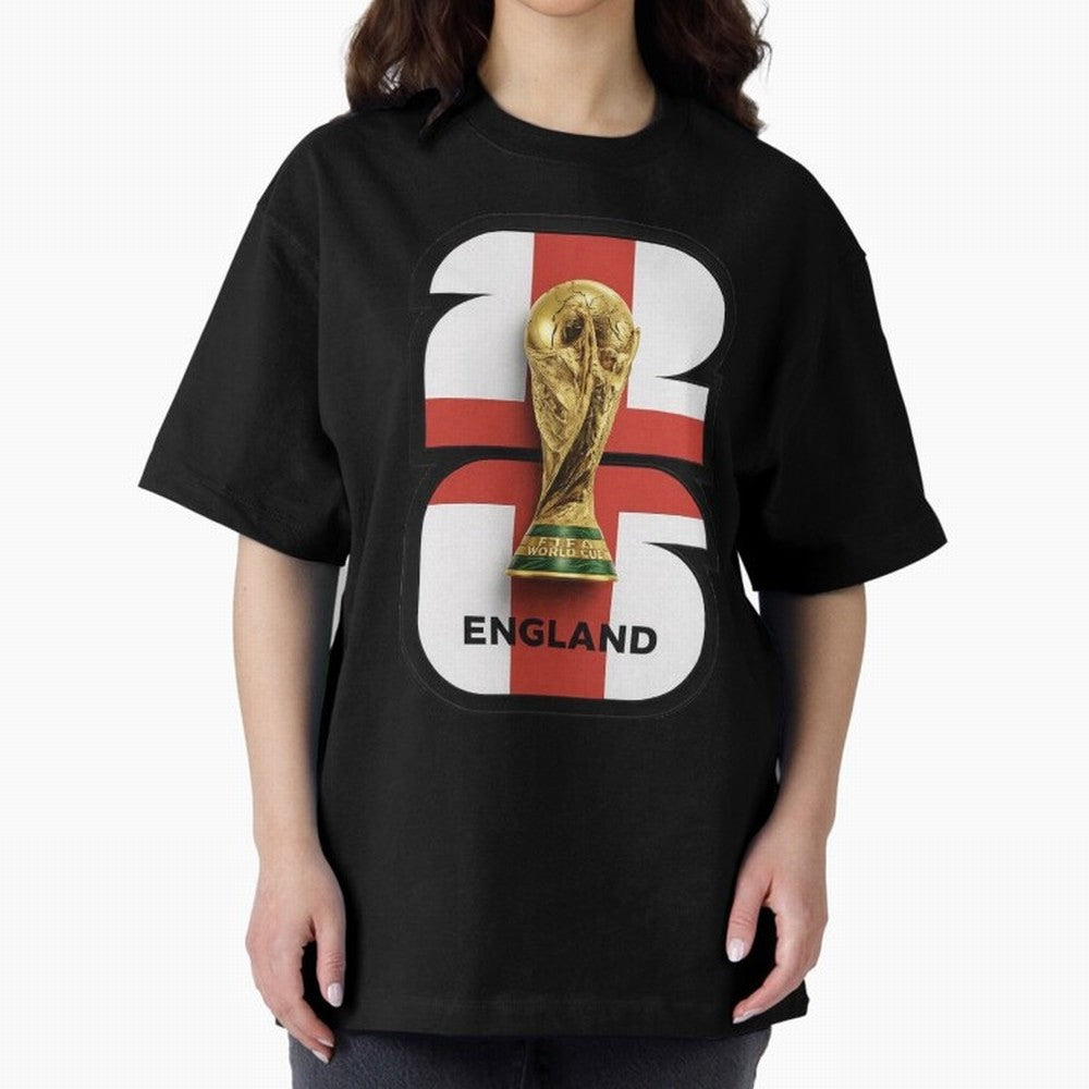 England Football World Cup 2026 - Three Lions Gold Trophy Edition Oversized T-Shirt Carry National Pride through FIFA World Cup 2026 Highlighting Neymar, Haaland and Cristiano Ronaldo, Portugal, Spain and Germany Energy, Classic Soccer Heritage,