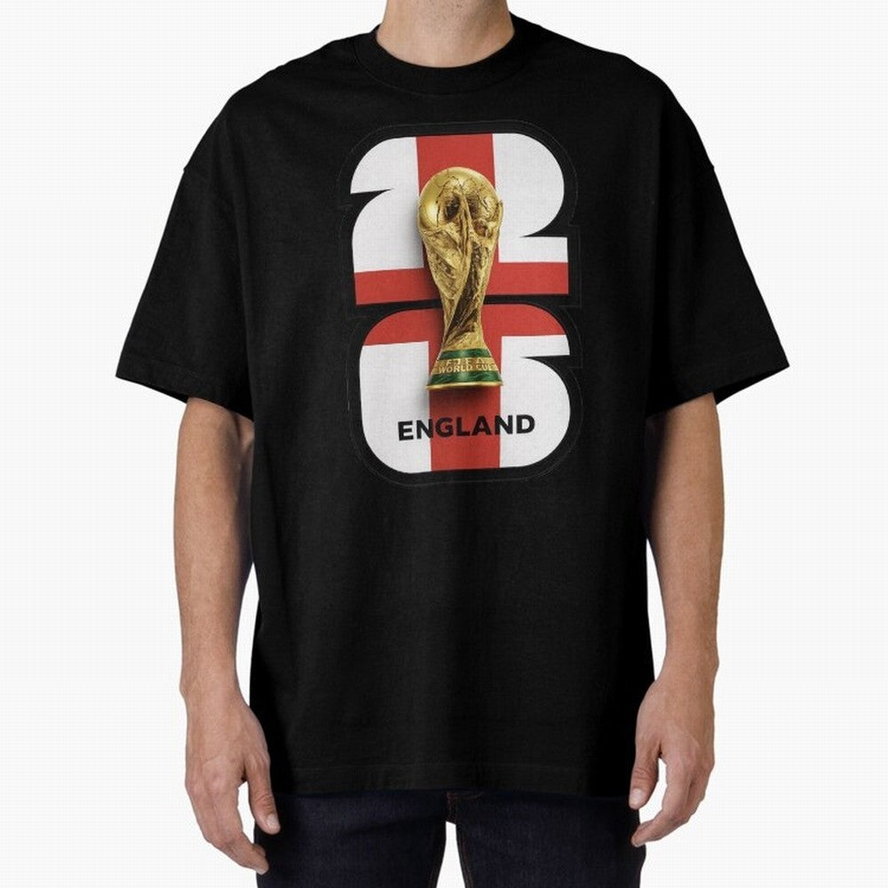 England Football World Cup 2026 - Three Lions Gold Trophy Edition Oversized T-Shirt Carry National Pride through FIFA World Cup 2026 Highlighting Neymar, Haaland and Cristiano Ronaldo, Portugal, Spain and Germany Energy, Classic Soccer Heritage,