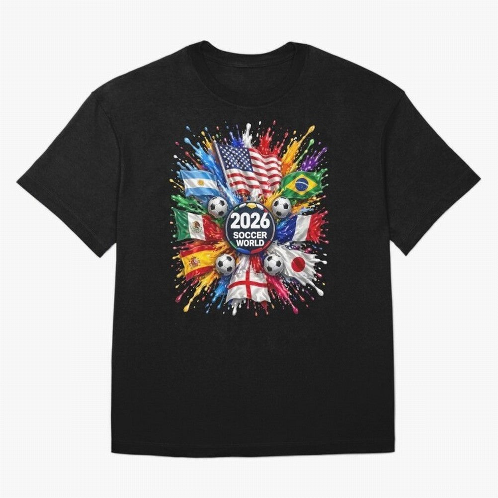 2026 Soccer World Flags USA Mexico Canada Football Paint Splash Graphic Oversized T-Shirt Elevate FIFA World Cup 2026 Driven by CR7 and Messi, Brazil, Portugal and Argentina Energy, Stadium Chants, National Pride, Trophy Dreams and Unforgettable