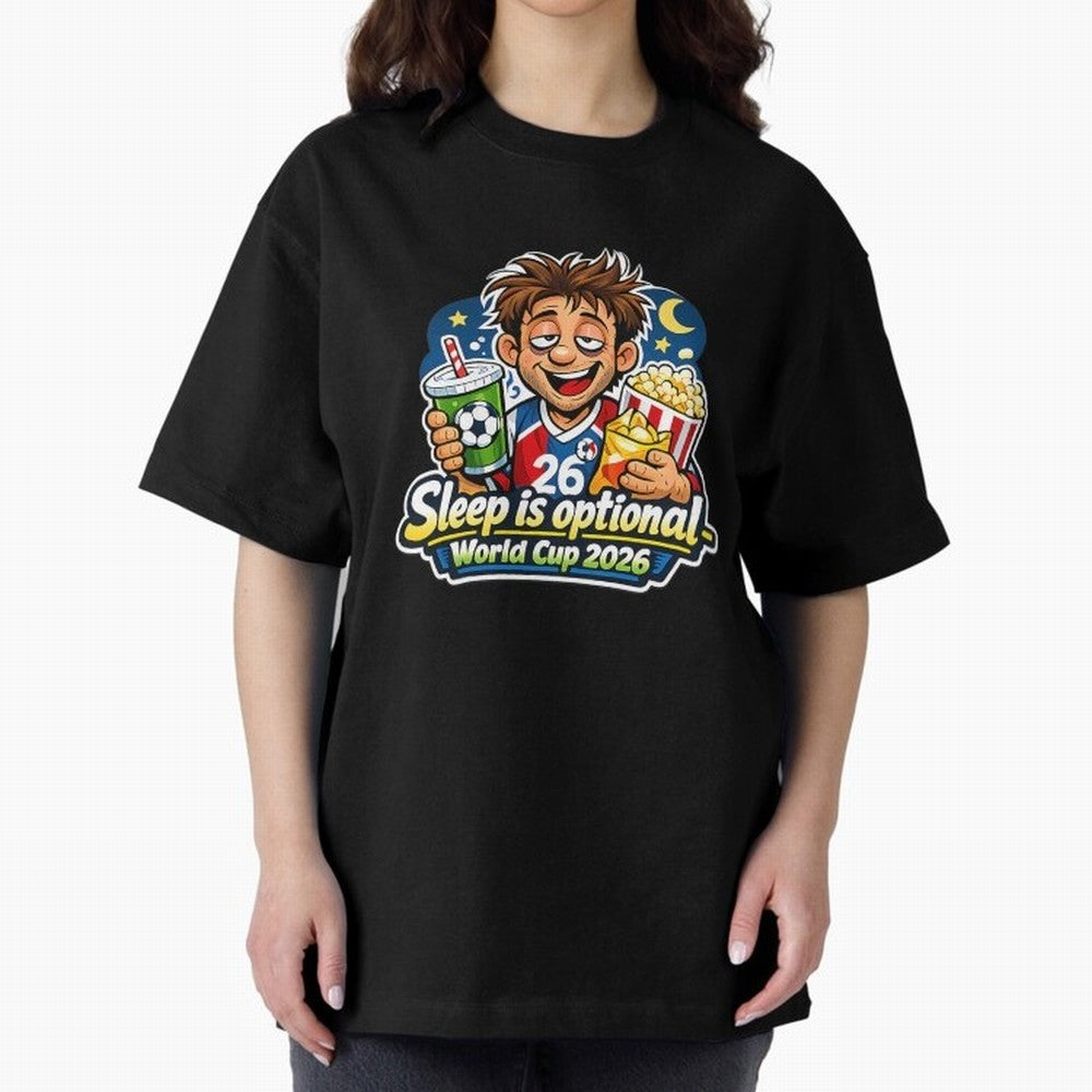 Sleep Is Optional World Cup 2026 Soccer Fan Night Oversized T-Shirt Represent the Passion of FIFA World Cup 2026 USA Canada Mexico for Fans of Cristiano Ronaldo, Haaland and CR7 and Netherlands, Bringing Soccer Culture, Superstar Moments, National