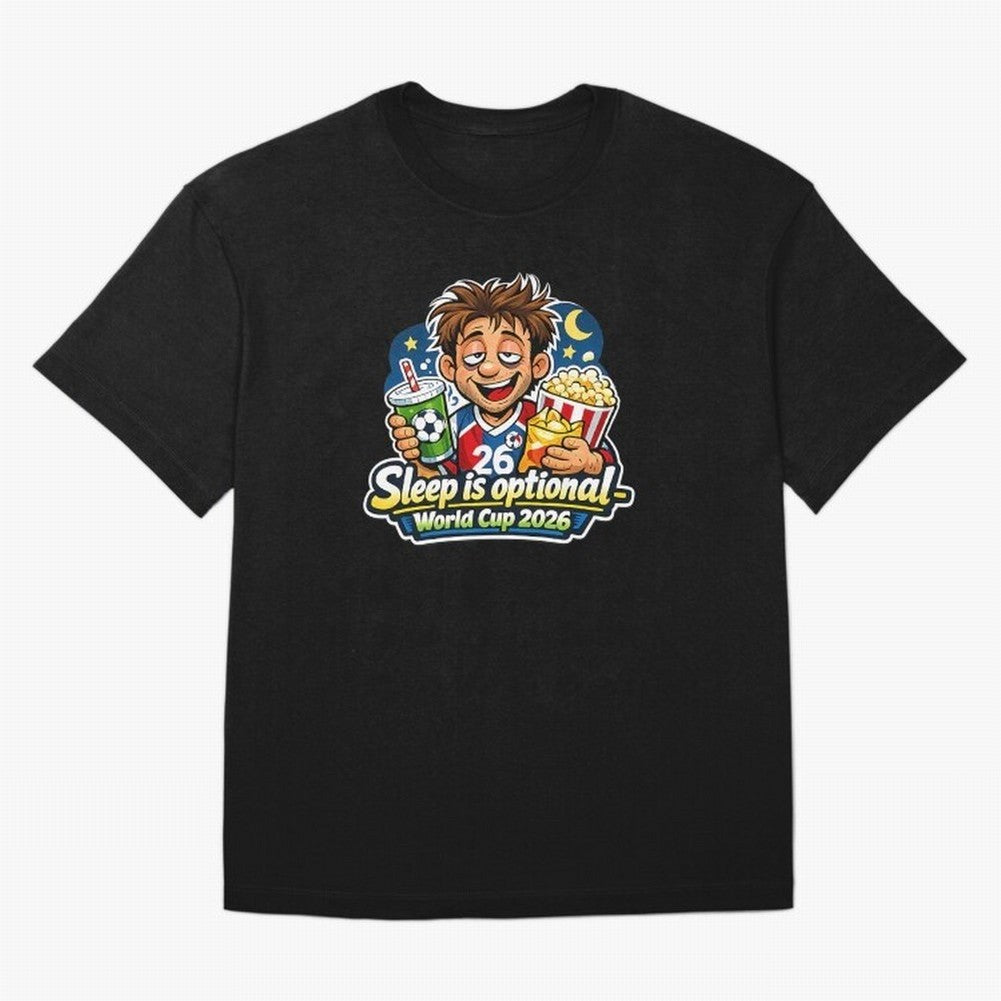 Sleep Is Optional World Cup 2026 Soccer Fan Night Oversized T-Shirt Represent the Passion of FIFA World Cup 2026 USA Canada Mexico for Fans of Cristiano Ronaldo, Haaland and CR7 and Netherlands, Bringing Soccer Culture, Superstar Moments, National