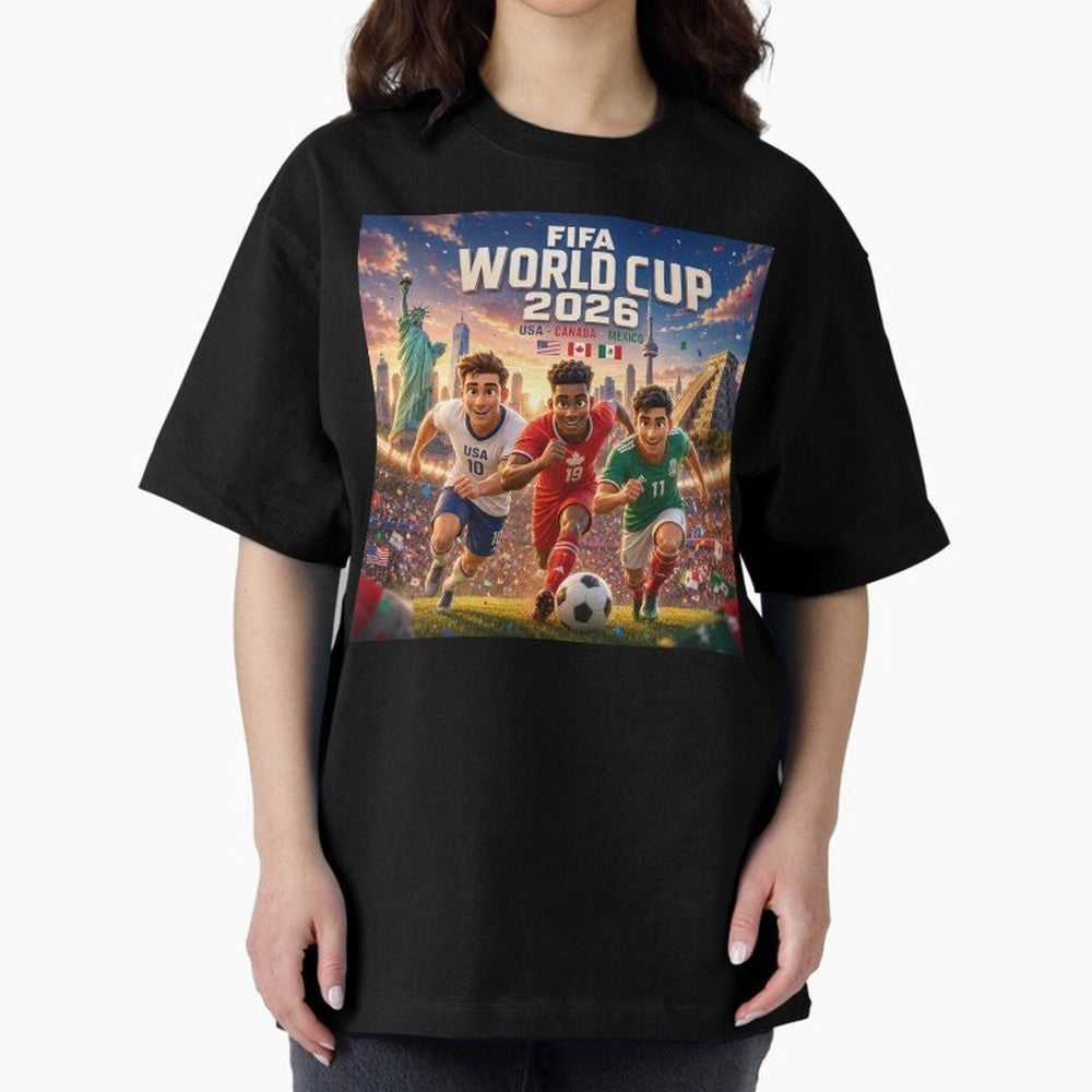 ? USA Canada Mexico Football 2026 #football 2026 Oversized T-Shirt Celebrate the Road through FIFA World Cup 2026 Filled with Messi, France and Portugal Energy, Football Festival Excitement, Trophy Ambitions, Country Rivalries and Star Player Buzz;