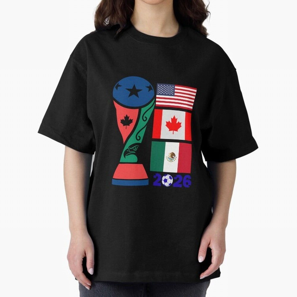 North America Football Unity 2026 Oversized T-Shirt Celebrate Supporters United by Global Football Passion for FIFA World Cup 2026, Inspired by Neymar, Haaland and Cristiano Ronaldo, England, France and Netherlands, Football Festival Excitement,