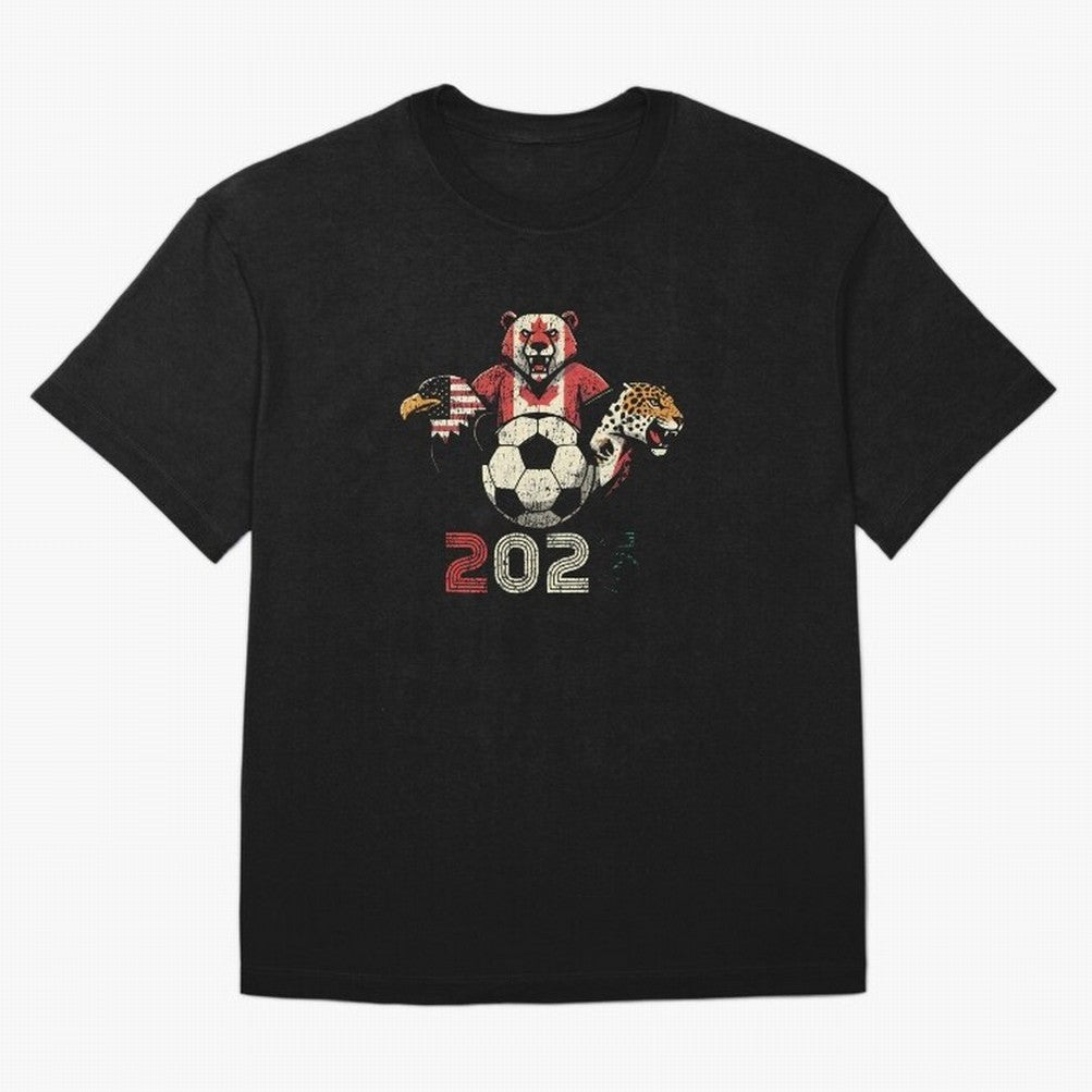 United 2026 Soccer Mascots North America Tournament T-Shirt_83157189 Oversized T-Shirt Celebrate Rivalries and Pride in Global Football Passion for FIFA World Cup 2026 Group Stage, with CR7 and Messi, England and Germany, Championship Spirit,