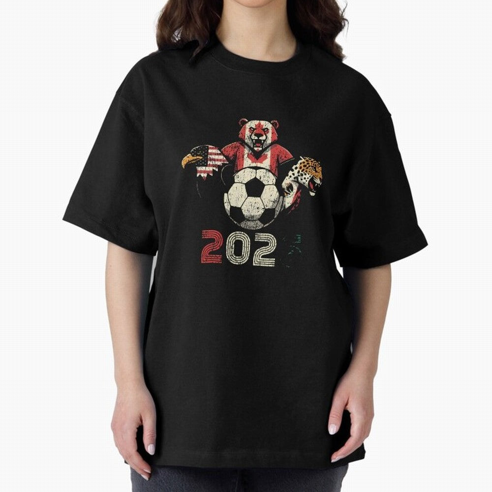 United 2026 Soccer Mascots North America Tournament T-Shirt_83157189 Oversized T-Shirt Upgrade FIFA World Cup 2026 USA Canada Mexico for Fans of Messi, Neymar and Mbappe and Argentina, Bringing Championship Spirit, Famous Goals, Roaring Crowds and