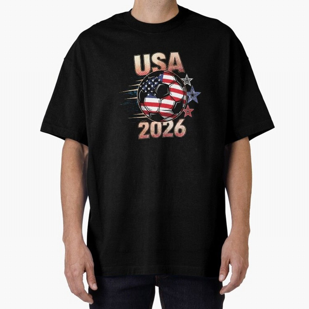 USA Soccer with Red White Blue Stars 2026 Cup T-Shirt_83834283 Oversized T-Shirt Represent FIFA World Cup 2026 Built around Neymar, Haaland and Cristiano Ronaldo, Argentina Energy, Championship Spirit, Famous Goals, Roaring Crowds and International