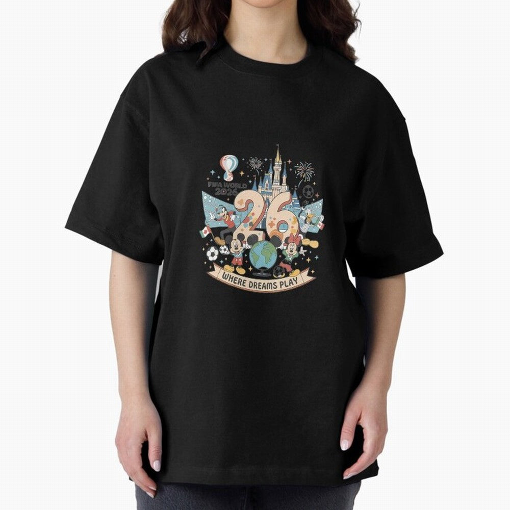 Dreamland Football 26 Oversized T-Shirt Bring Supporter Culture to the FIFA World Cup 2026 USA Canada Mexico Journey through Messi Highlights, Spain Pride, Soccer Culture, Superstar Moments, National Team Dreams and Competitive Fire; Great for